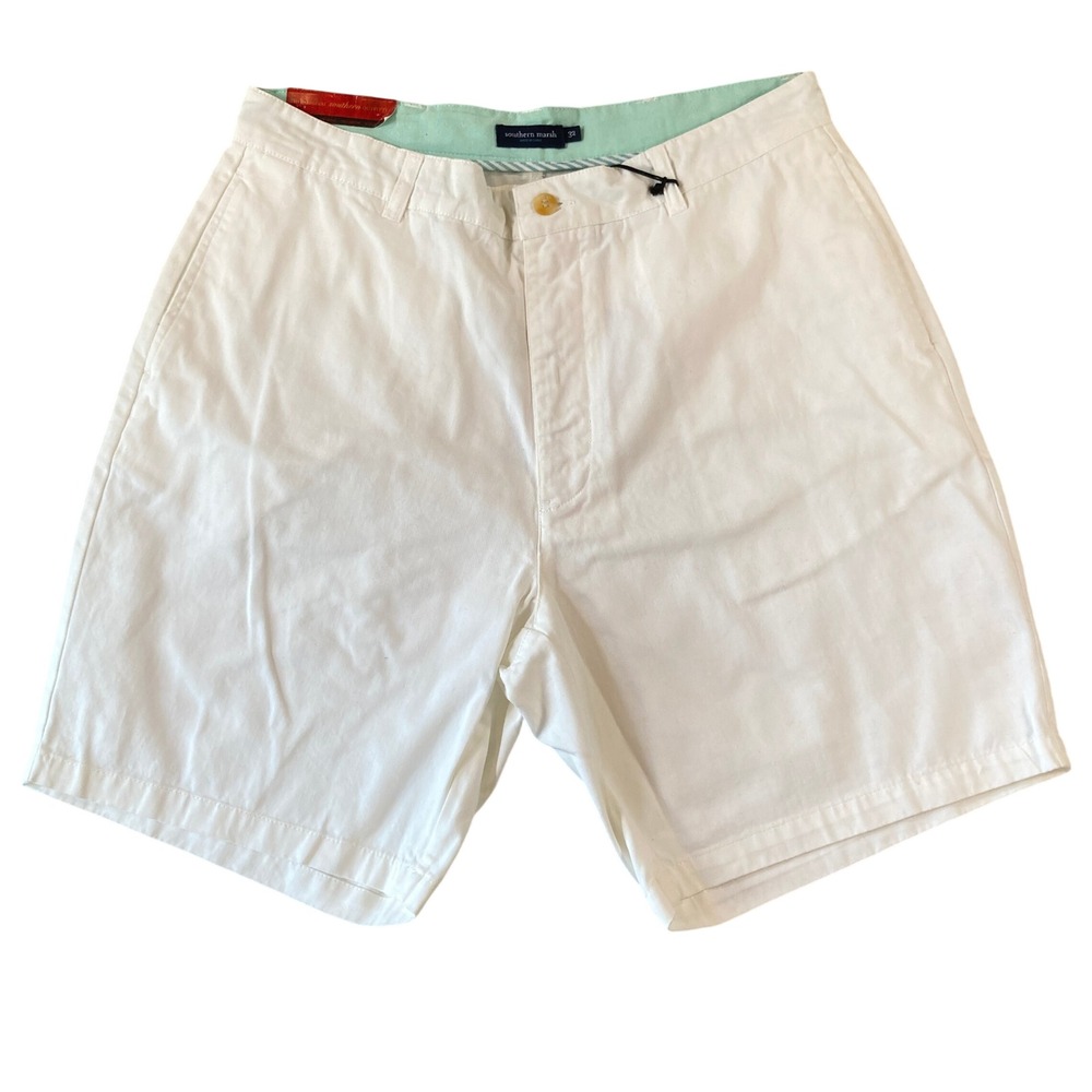 NEW Southern Marsh Regatta Shorts Mens 32 White Flat Front 8" Inseam Cotton NWT